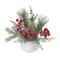 10" Glitter Pine, Cedar & Red Berry Arrangement in White Ceramic Pot by Ashland®